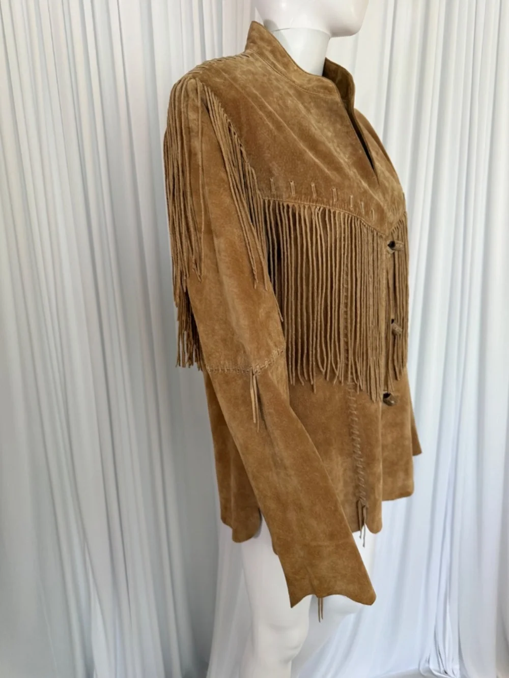 Scully Genuine Suede Leather Fringe Western Jacket Tan Camel Size L